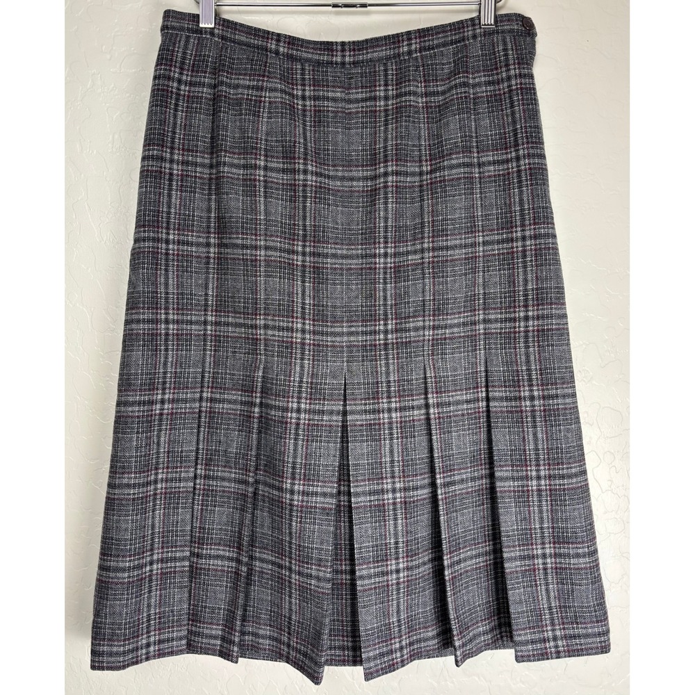Pendleton Vintage Grey Red Plaid Wool Pleated Midi Skirt Size 30/10 USA 2416